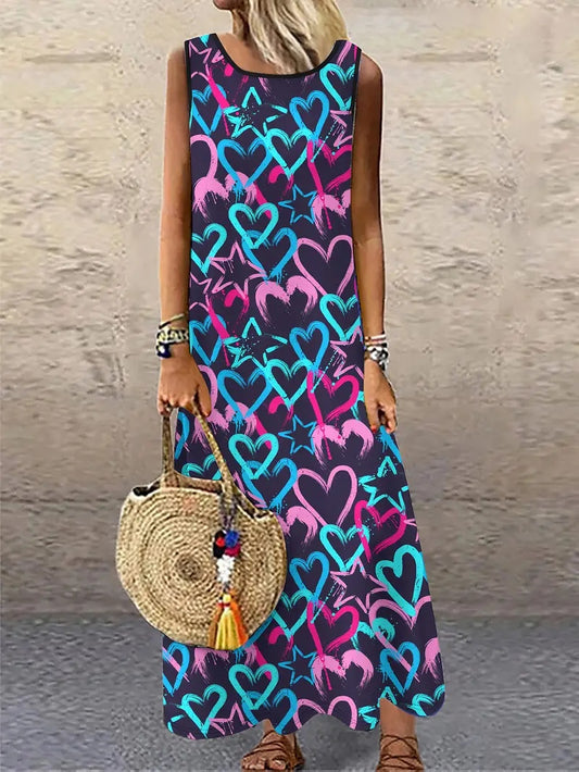 Holidaya Ladies Summer Floral Print Round Neck Sleeveless Dress For Casual Or Vacation