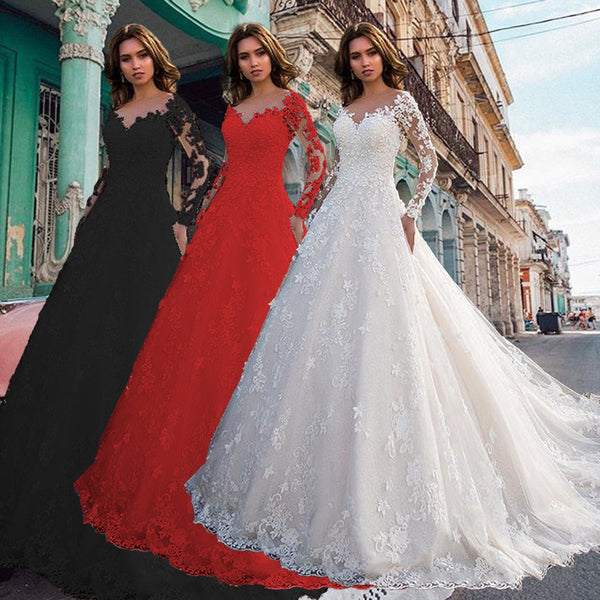 Long Sleeve Off Shoulder Lace Wedding Dress