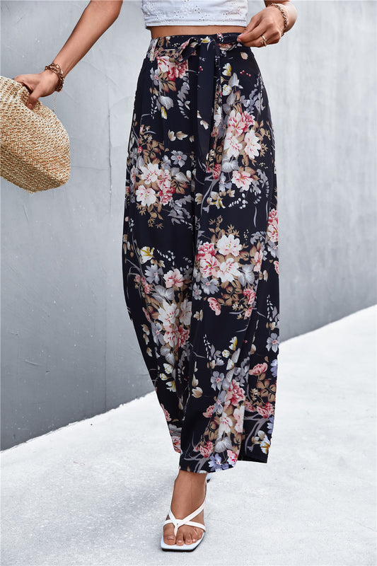 Printed Tie Casual Wide Leg Trousers