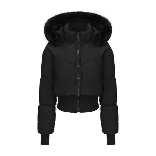 Women's Hooded Large Fur Collar Short Cotton Jacket