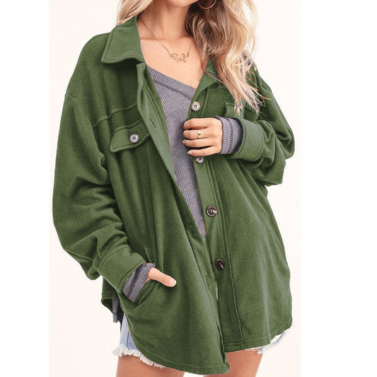 Women's Fashion Lapel Rocking Flannel Button Cardigan Jacket
