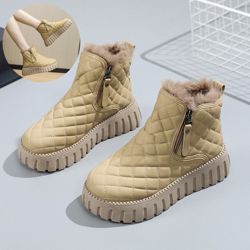 Women's plaid plush-lined platform snow ankle boots