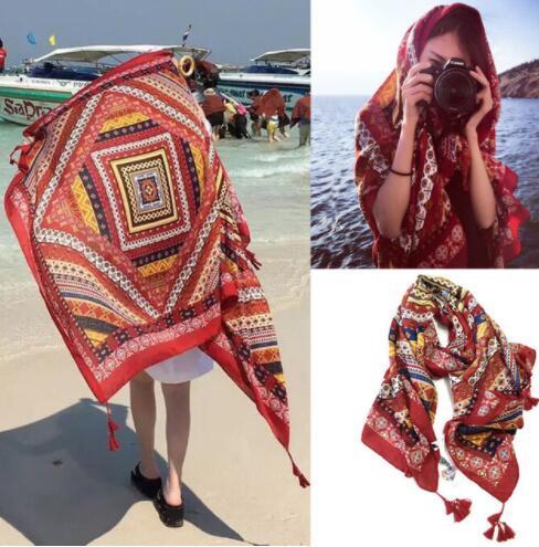 Beach Hair Scarf Indian Hippie Boho Linen Shawl Wrap Retro Geo