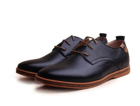 Leather Casual Men Shoes Fashion Flats Round Toe Comfortable Dress Shoes