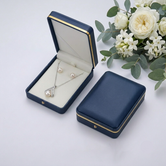 Sea Pearl Chevron Pendant Necklace & Earring Set – Silver-Tone CZ Jewelry