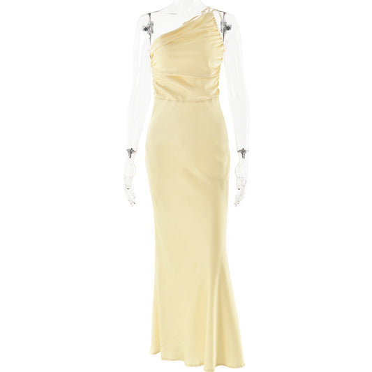 New Dress One-shoulder Pleated Backless Sleeveless