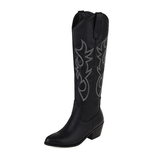 Western Cowboy Boot Women's Heel Pointed Toe Knight Boots Below The Knee Boots Slim