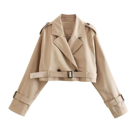 Long Sleeve Short Casual Solid Color Trench Coat