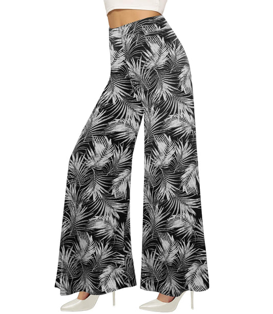 Wide leg Trousers Skirt Printed With White Leaves