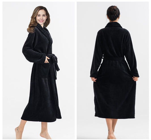 Flannel Couple Lapel Solid Print Nightgown