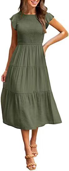 Flying Sleeve Pleated Layered Short Large Swing Dress For Women