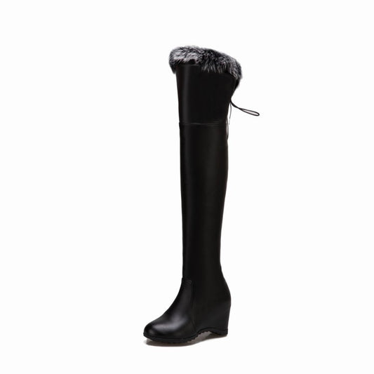 Womens Thigh Boots Wedge Winter Over The Knee Heels Fur Plush