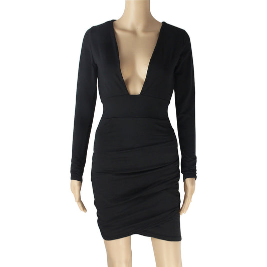 Deep V backless autumn and winter new dress