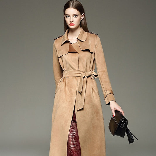 Autumn and winter long slim slimming suede temperament windbreaker