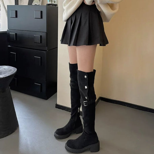 Thick Bottom Increased By Slim Fit Suede Knee-high Boots