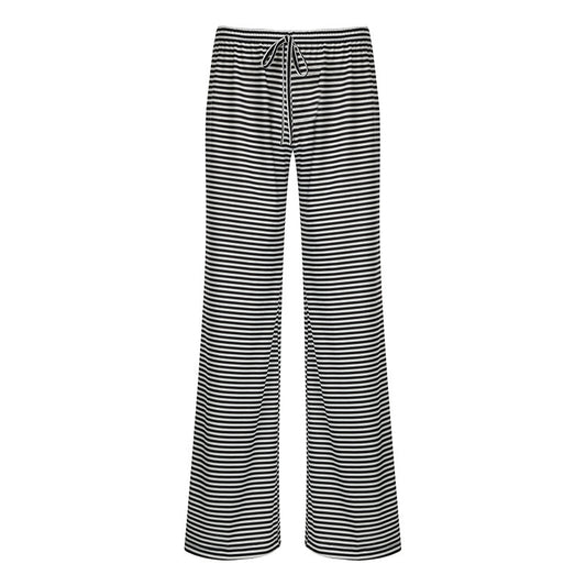 Women's Striped Print Trousers Y2K Fashion Casual Lace Up Home Straight Wide-leg Pants
