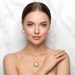 Sea Pearl Sunburst Jewelry Set – Gold-Tone Necklace, Earrings & Ring