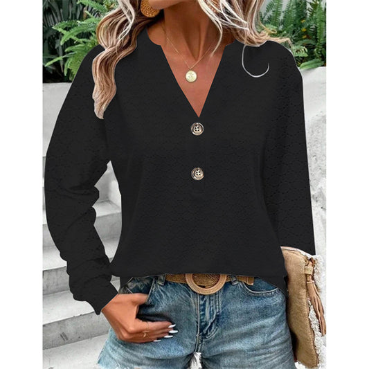 Women's Long Sleeve Shirts Dressy Casual Button V Neck Tops Loose Fit Trendy Fall Clothes