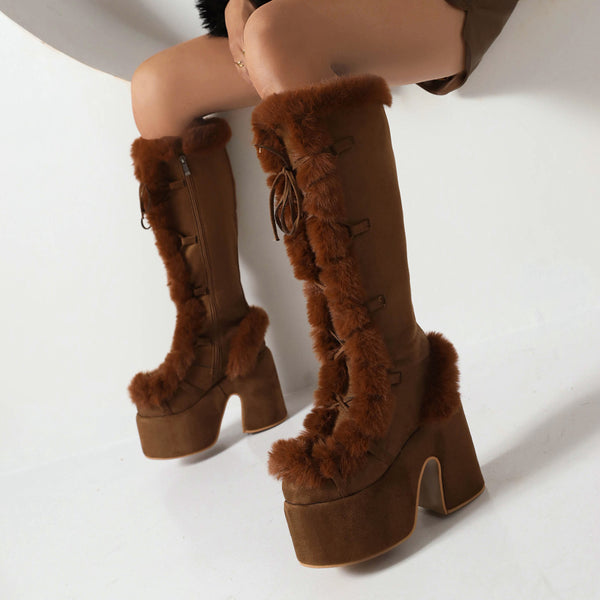 Fur Boots Platform Platform Heel Women's Boots