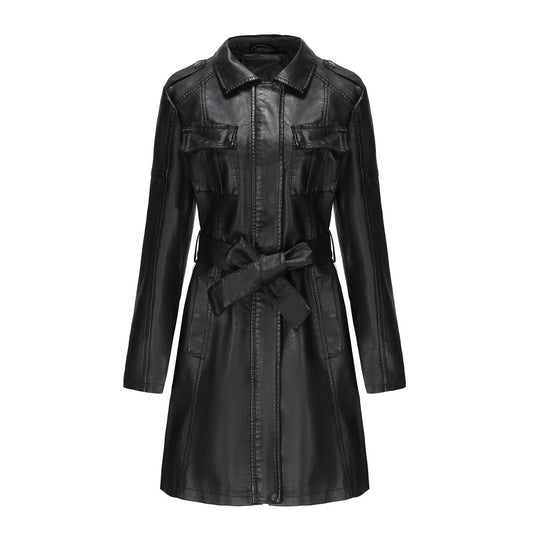 European And American-style Mid-length Leather Coat For Women