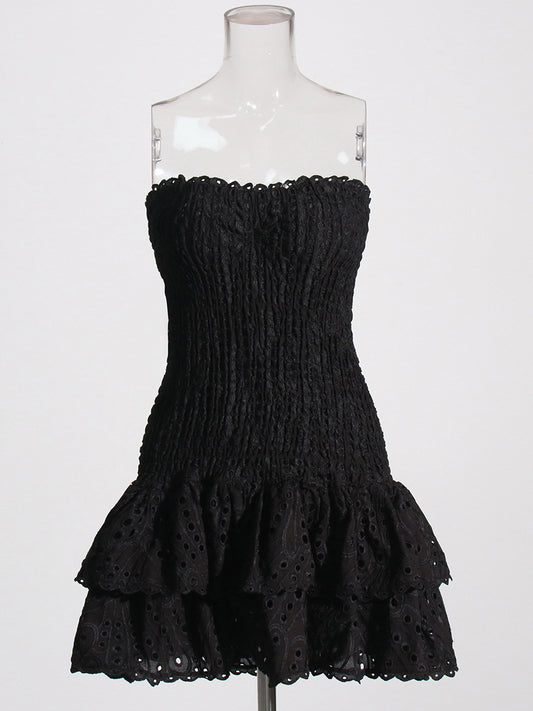 Women's Fashion Tube Top Sleeveless Slim Fit Ruffled Hem Slim Dress