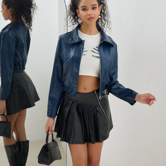 Leather Short Jacket Vintage Zipper Jacket