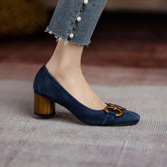 Blue Square Toe Pumps Single Women's Shoes