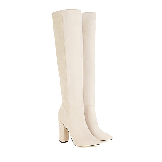 Mid-heel Round Toe Size Suede Knee-length Women's Boots