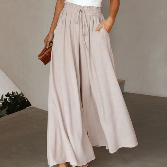 Flowers Printed Wide-leg Trousers Summer Casual Straight Pnats For Women Beach Clothing
