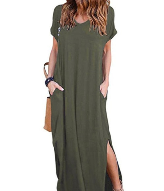 European and American foreign trade dress burst summer aliexpress Amazon hot pocket split large swing dress