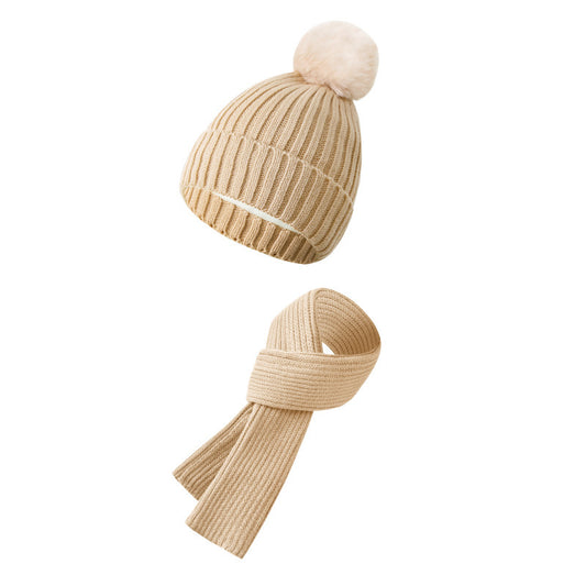 Solid Color Woven Hat Scarf And Gloves Warm Set