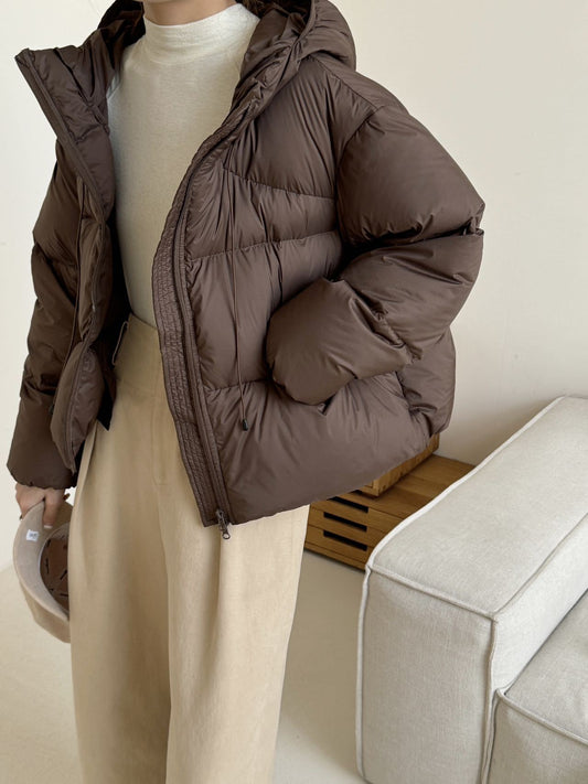 White Duck Down Puff Fluffy Hooded Down Puffer Jacket