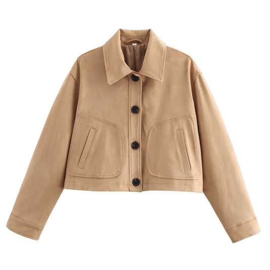 Lapel Leather Velvet Short Jacket