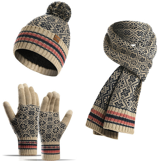 Three-piece Winter Knitted Warm Woolen Hat Scarf And Gloves