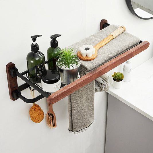 Raw Wood Bathroom Shelf Towel Rack Without Holes