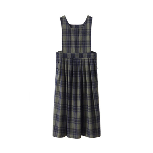 Vintage Wool Green Plaid Back Strap Matte Dress