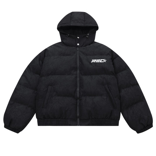 Texture Pleated Warm Thick Loose Hooded Cotton Puffer Coat