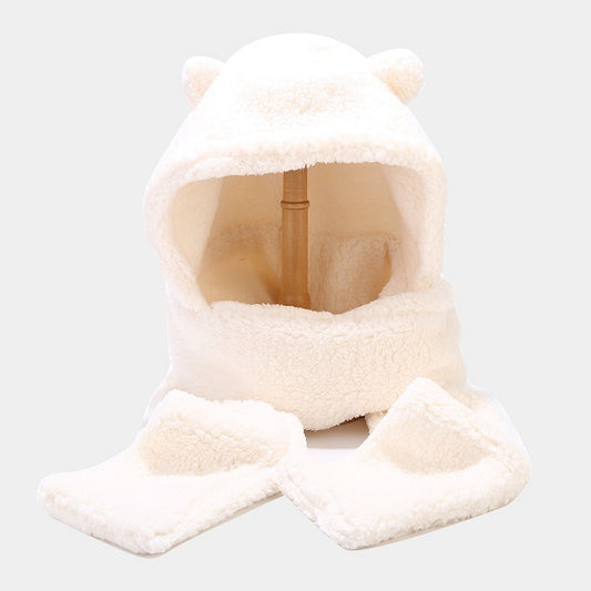 Two-piece Warmth Hat And Scarf With Thickened Bear Ears