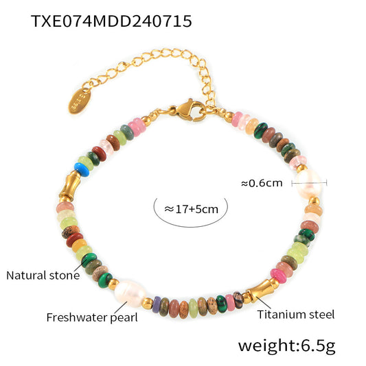 Bohemian Style Dopamine Freshwater Pearl Natural Stone Beaded Necklace