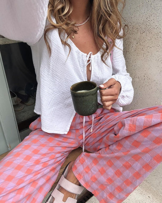 Straight High Waist Plaid Wide-leg Trousers