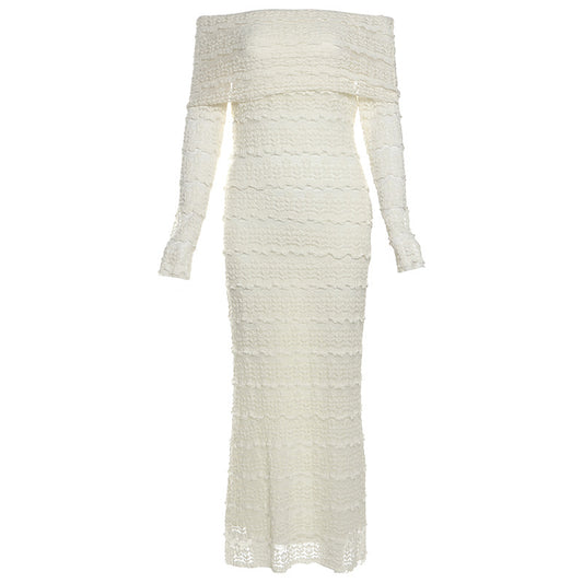 New Fashionable Elegant Socialite Style Off-shoulder Lace Dress Women