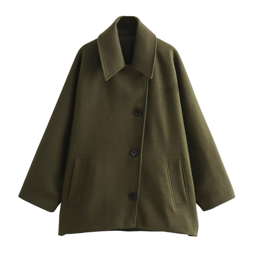 French Coat Polo Collar Blended Short Cape Sleeve Coat
