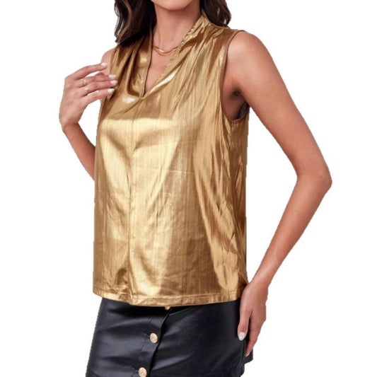 European And American Style Metallic Shirt V-neck Women