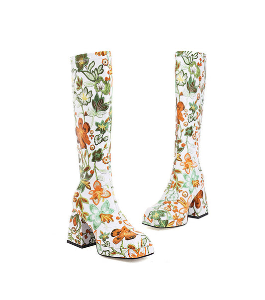 Fashion Ladies Square Toe But Knee Ankle Boots