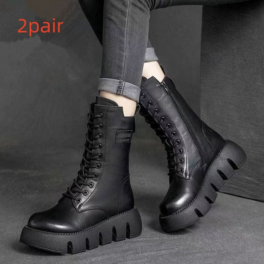 Retro Boots For Women Lace-up Shoes Autumn And Winter Versatile Top Buckle British Boots