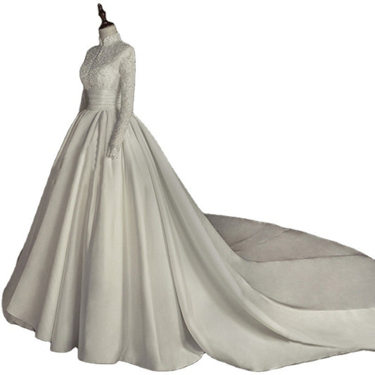 Women's Simple Mori Style Wedding Dress Long Sleeve Lace Dress