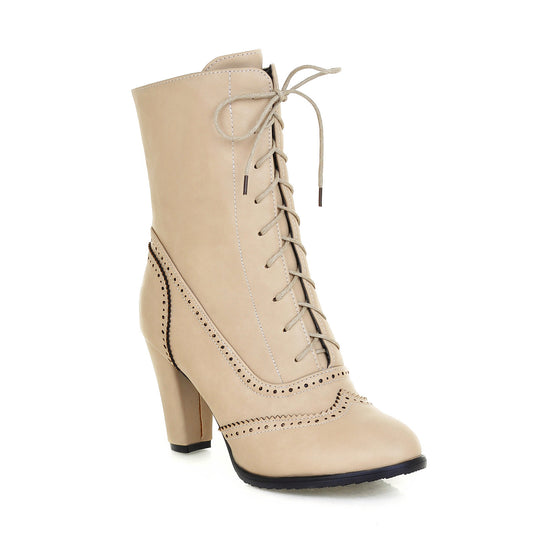 Plus Size Women's Boots High Heel Short Boots Lace Up Women's Boots