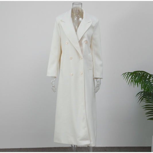 Double-sided Woolen White Elegant Slimming Draping Trench Coat
