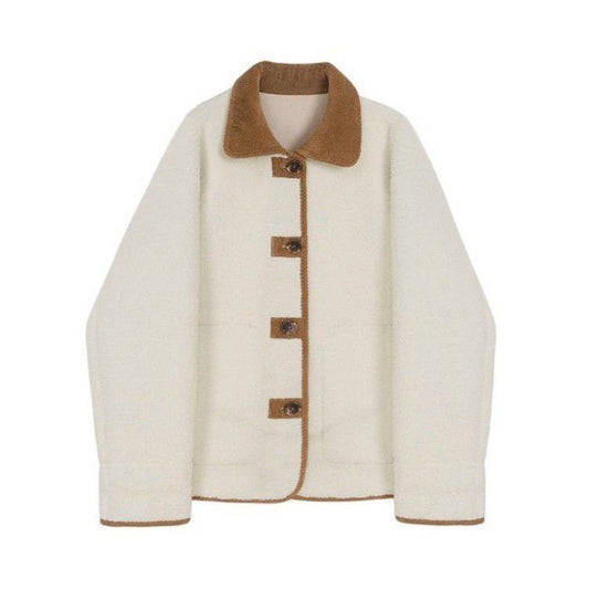 Corduroy Color Contrast Patchwork Coat