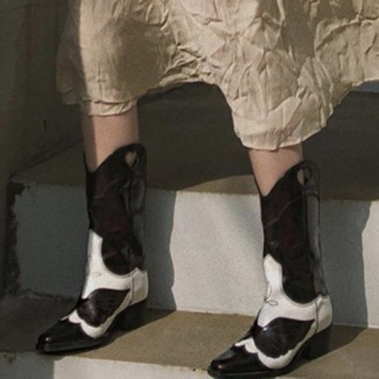 European Station Fashion Smoke Pipe Knee Boots Milk Pattern